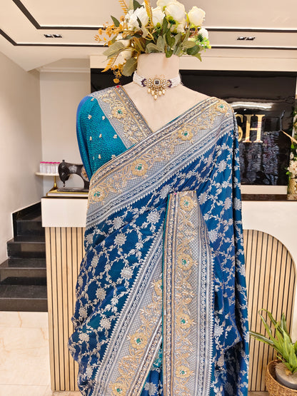 Teal Blue Silk Saree