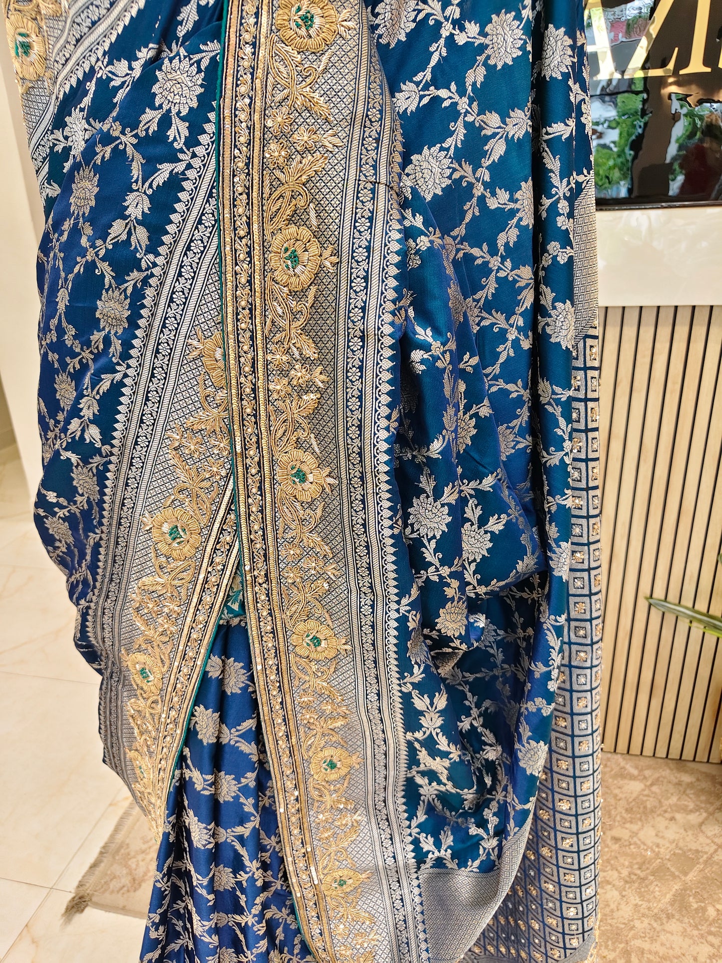Teal Blue Silk Saree
