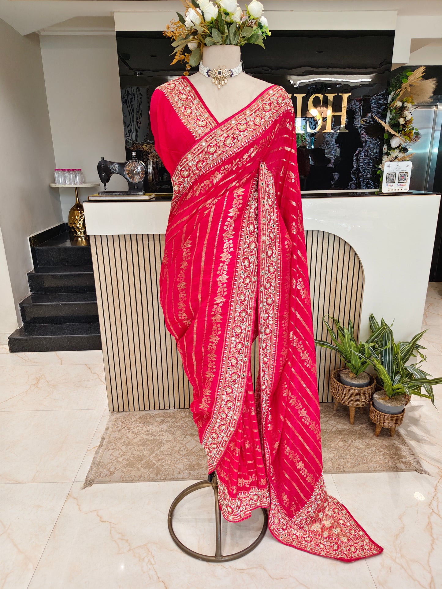 Rani Pink Crepe Saree