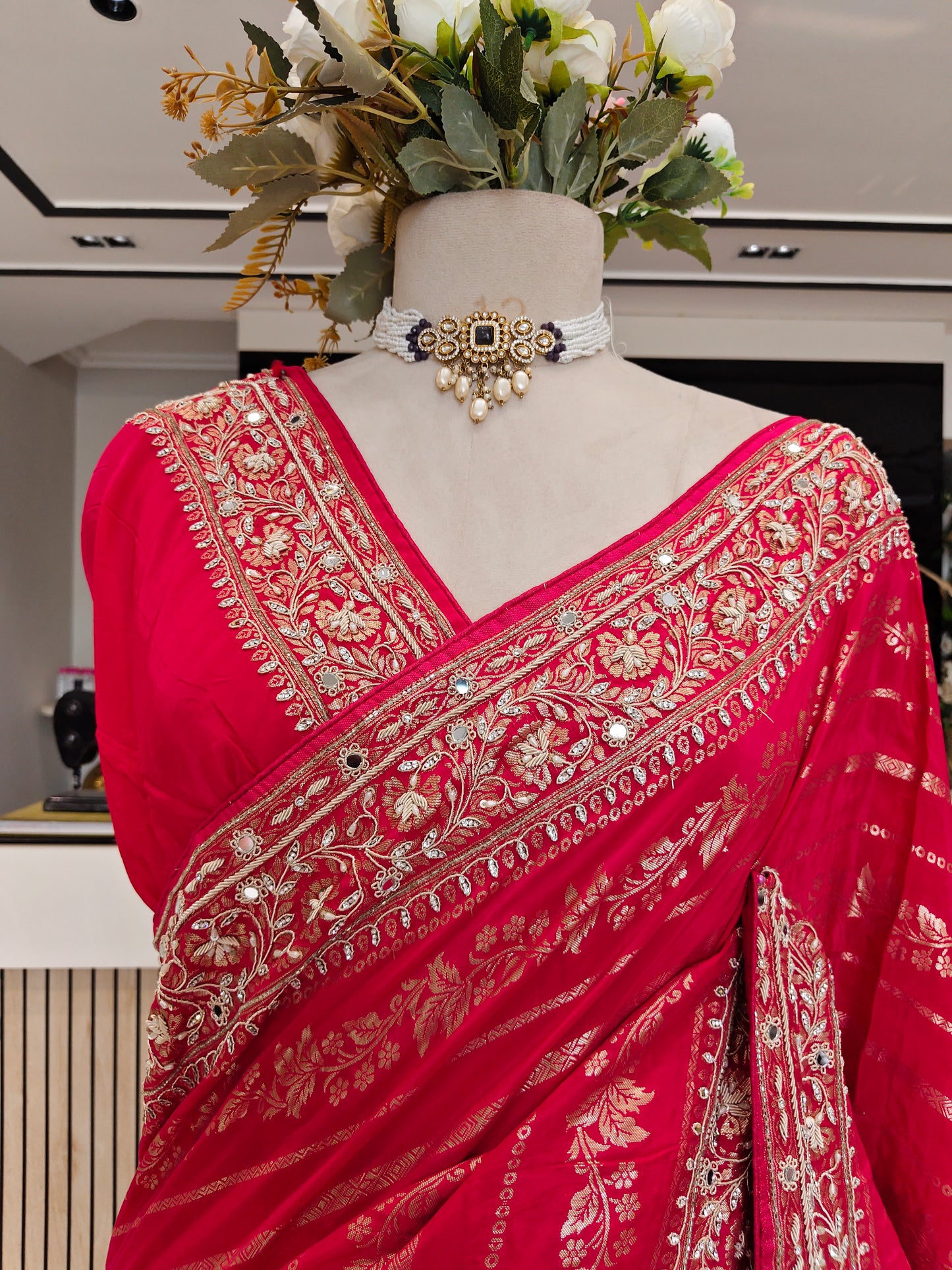 Rani Pink Crepe Saree