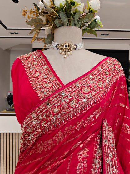 Rani Pink Crepe Saree