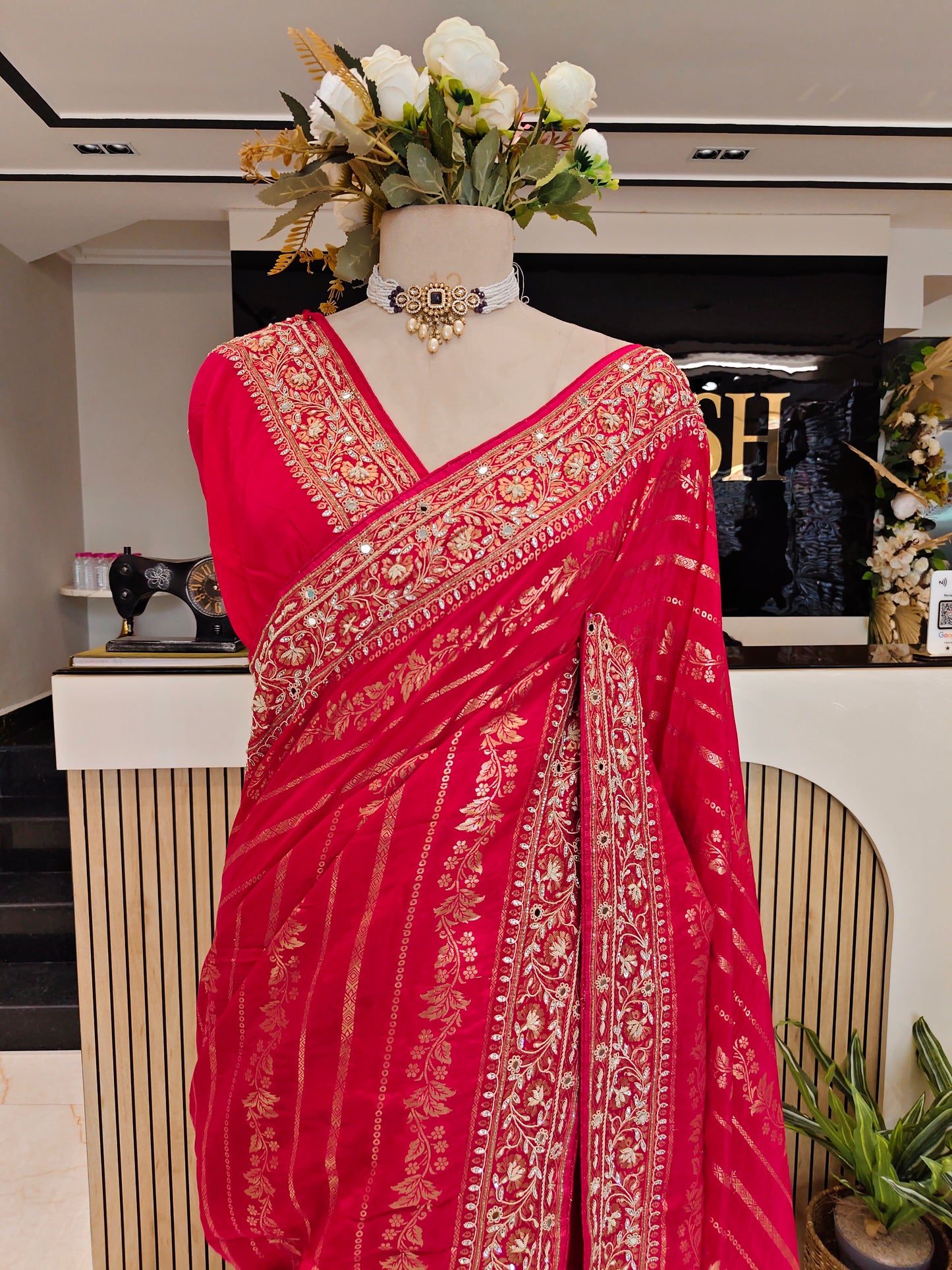 Rani Pink Crepe Saree
