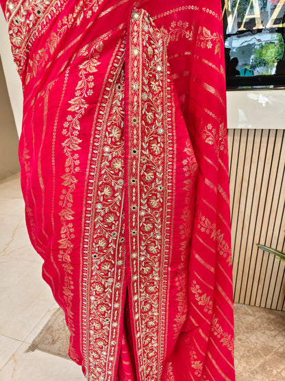 Rani Pink Crepe Saree