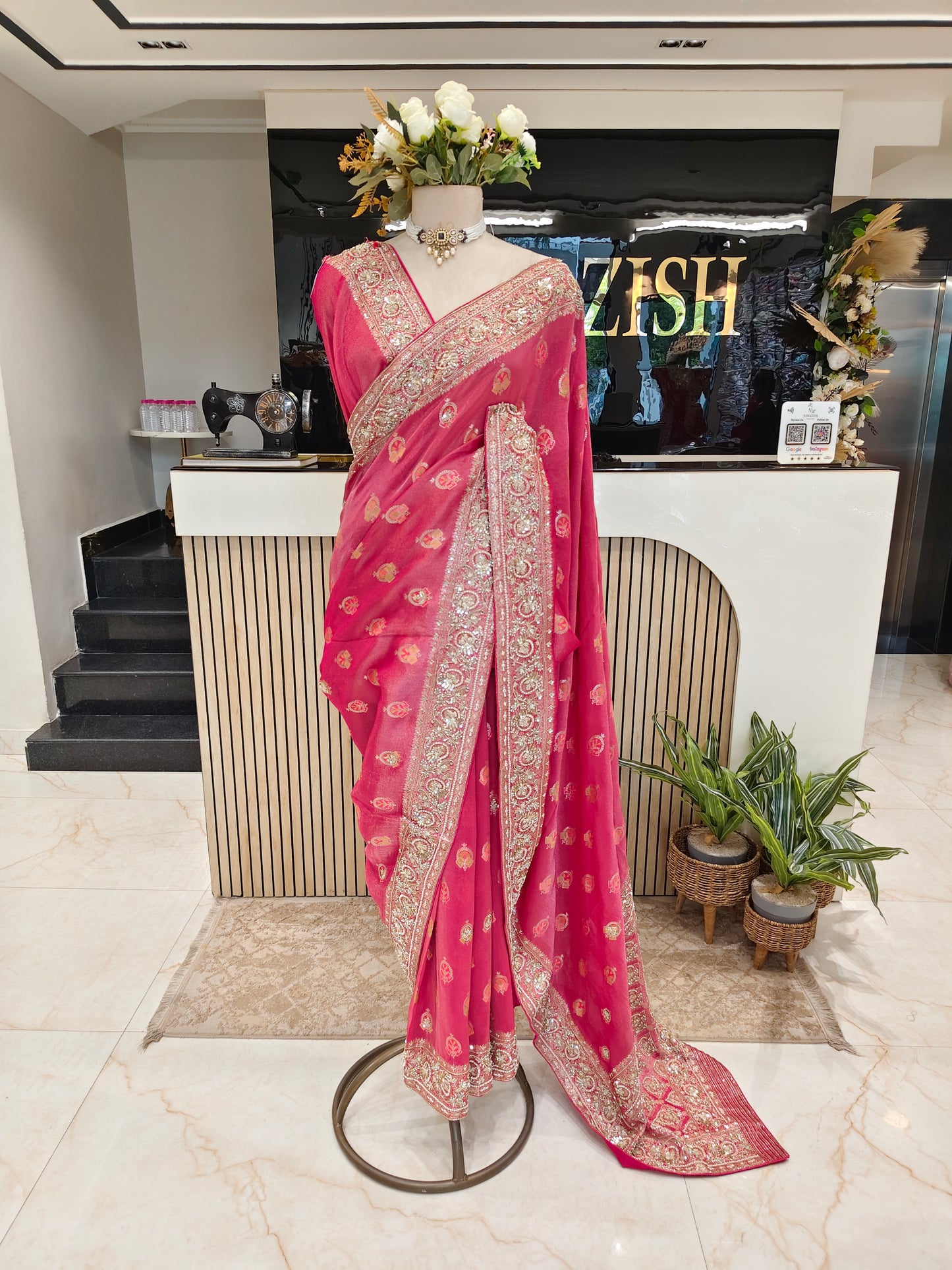 Rani Pink Tissue Saree