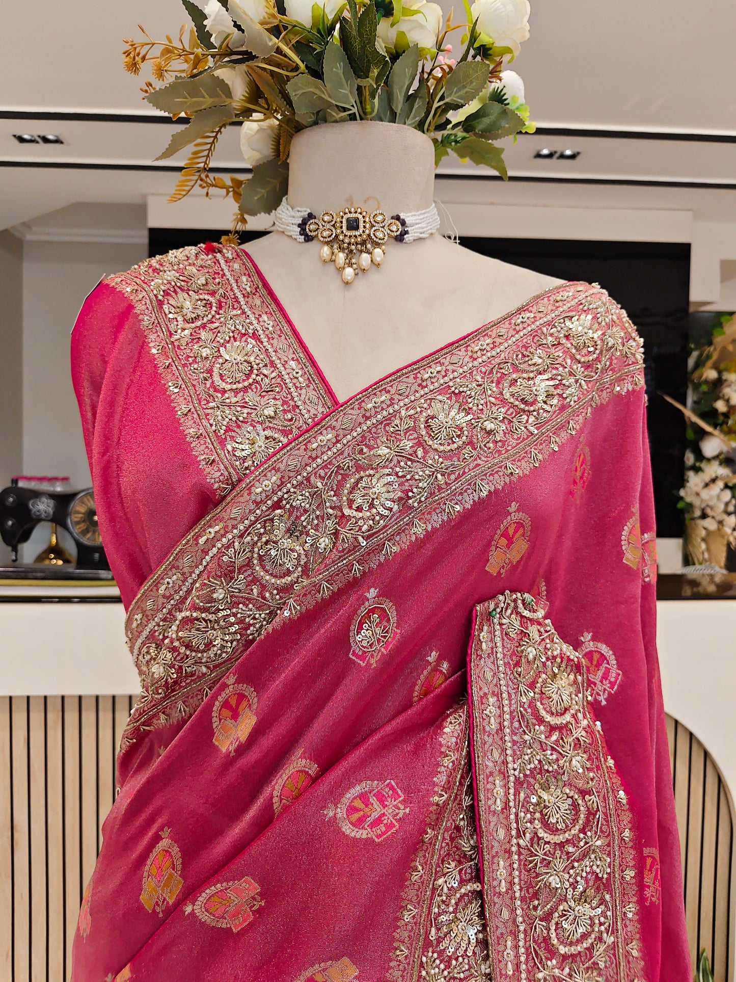 Rani Pink Tissue Saree