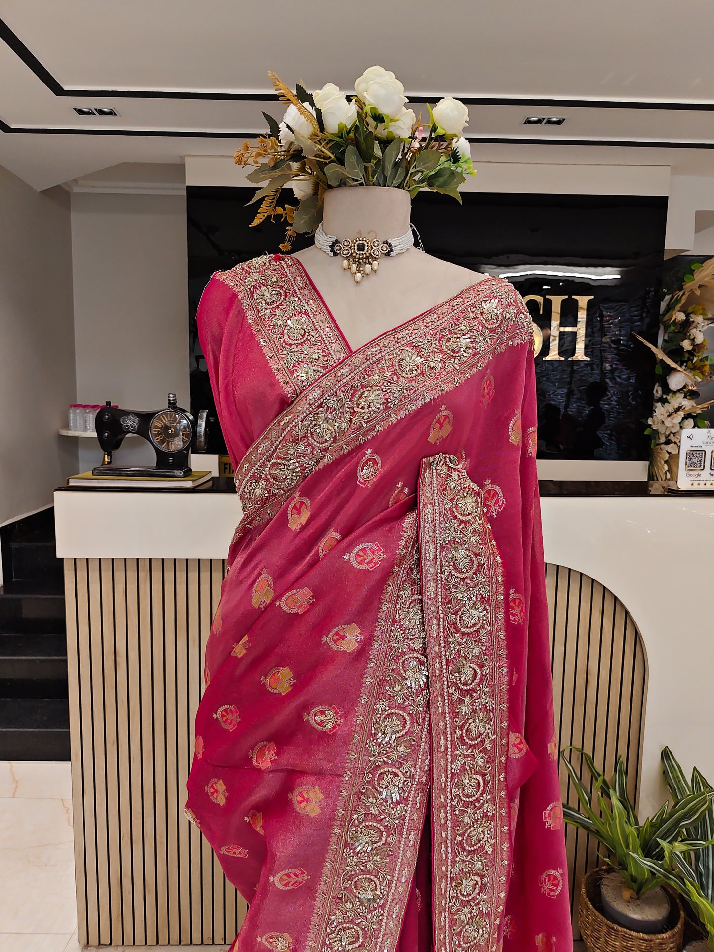 Rani Pink Tissue Saree