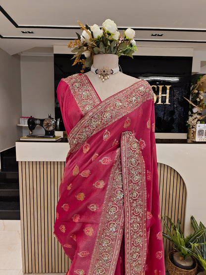 Rani Pink Tissue Saree