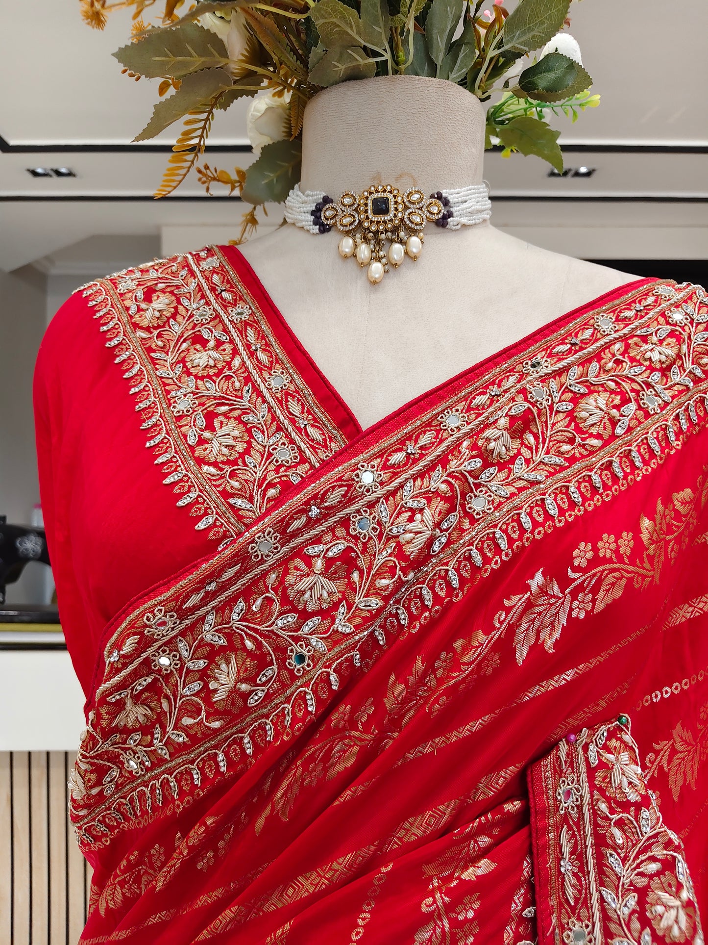 Red Crepe Saree