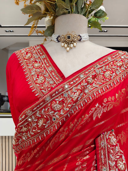 Red Crepe Saree
