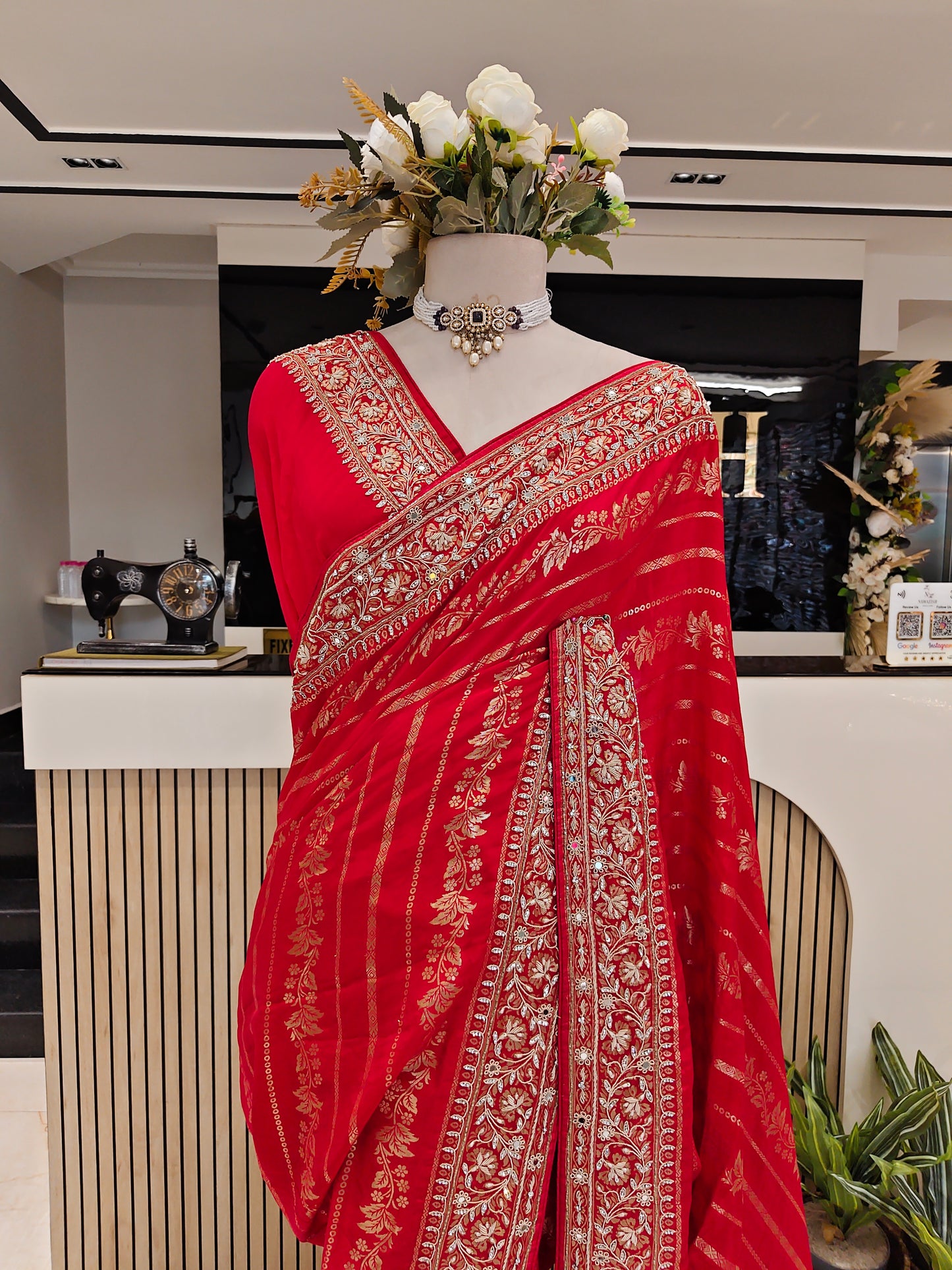 Red Crepe Saree