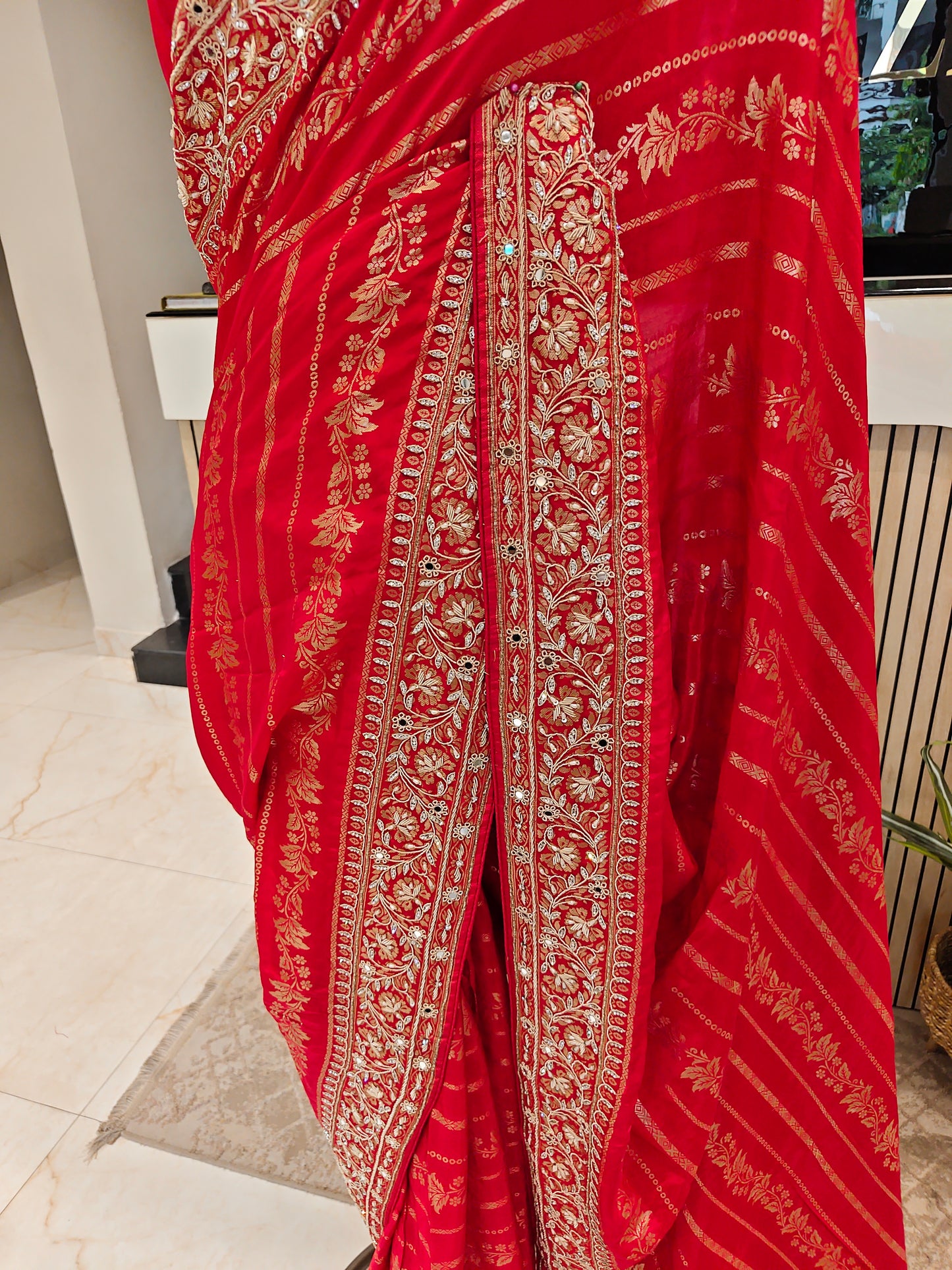 Red Crepe Saree