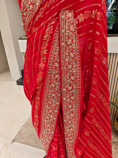 Red Crepe Saree