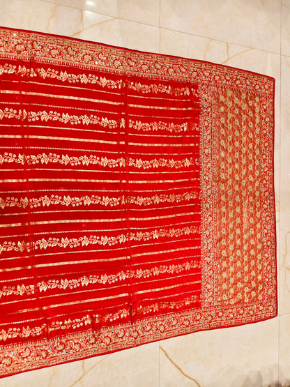 Red Crepe Saree