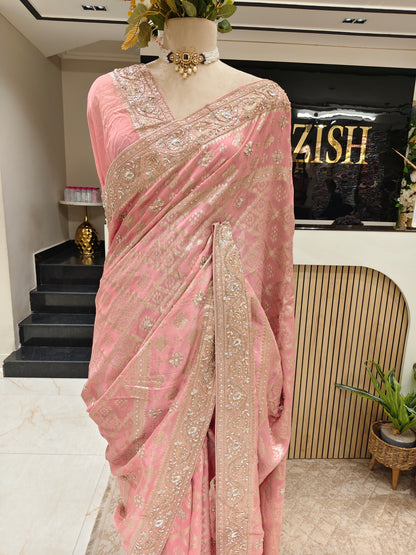 Baby Pink Organza Saree