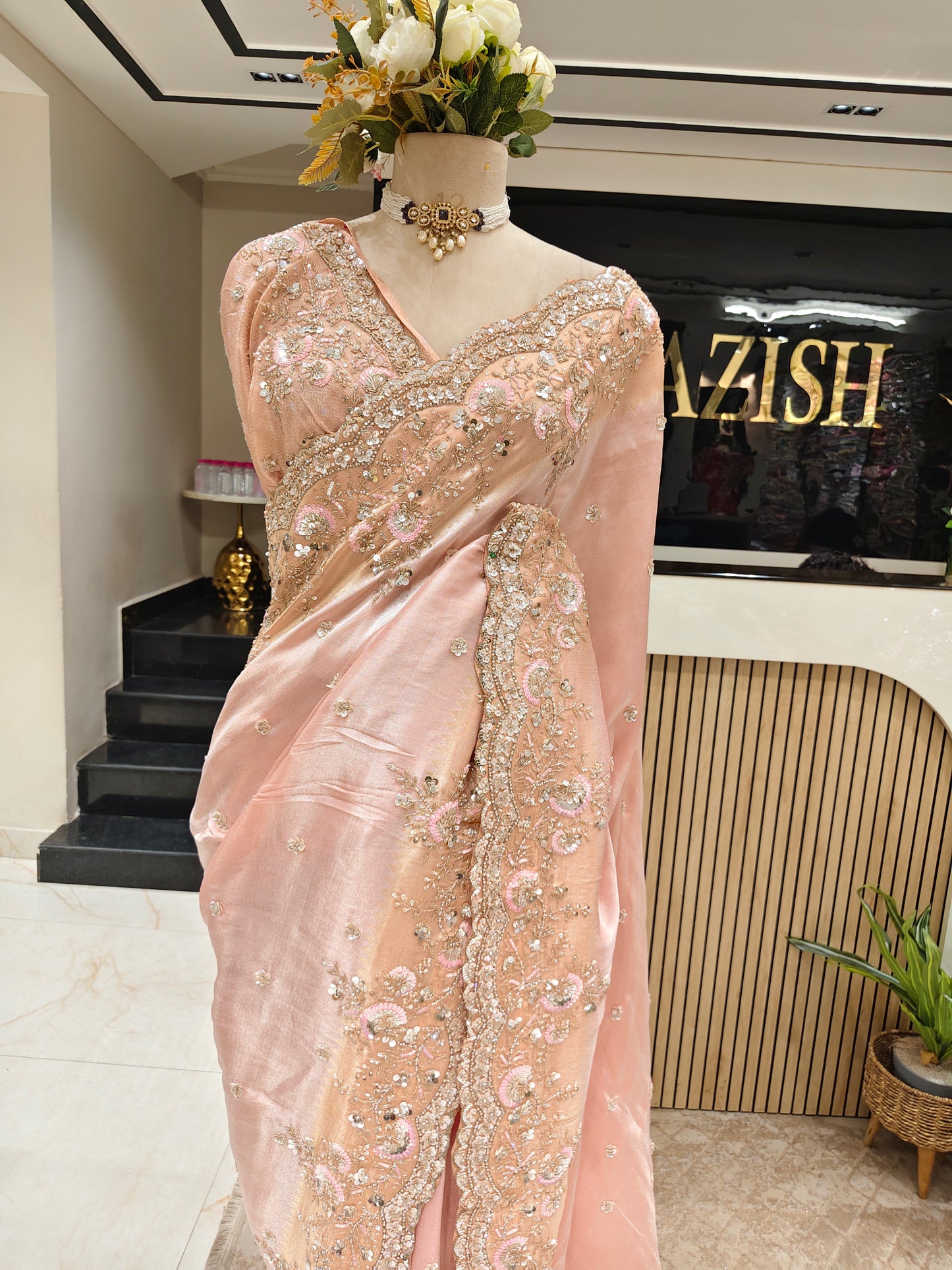 Baby Pink Linen Saree