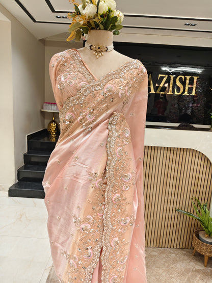 Baby Pink Linen Saree