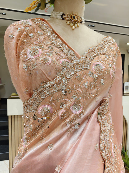 Baby Pink Linen Saree
