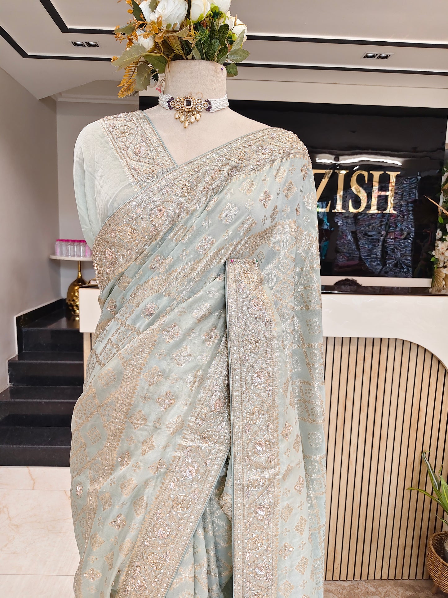 Sea Green Organza Saree