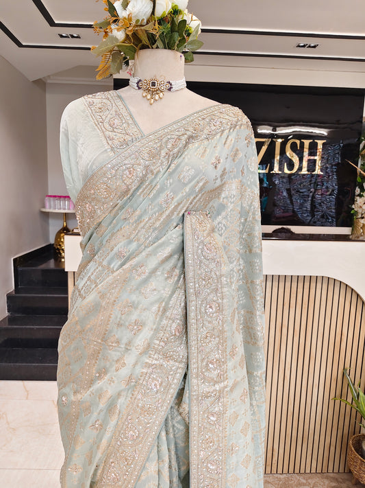 Sea Green Organza Saree