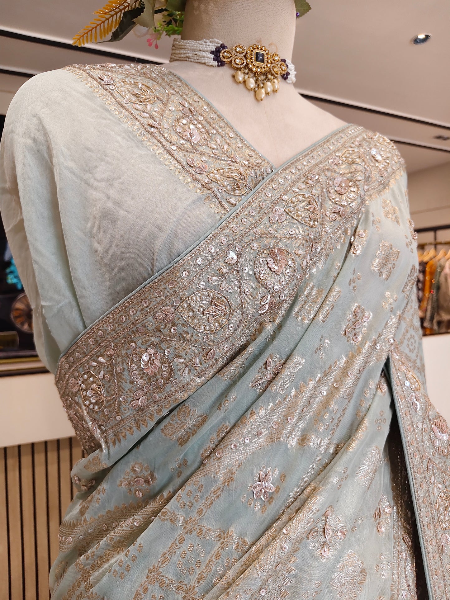Sea Green Organza Saree