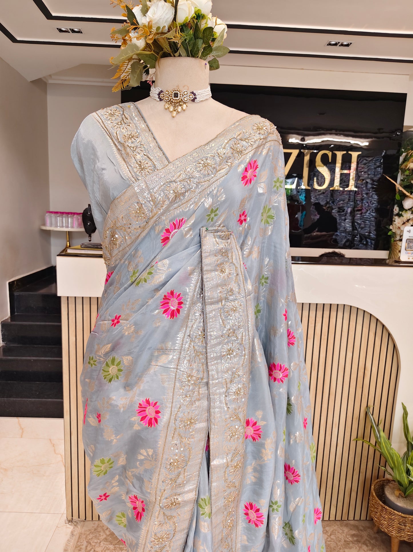 Silver Silk Saree