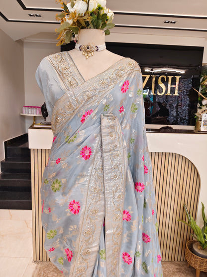 Silver Silk Saree