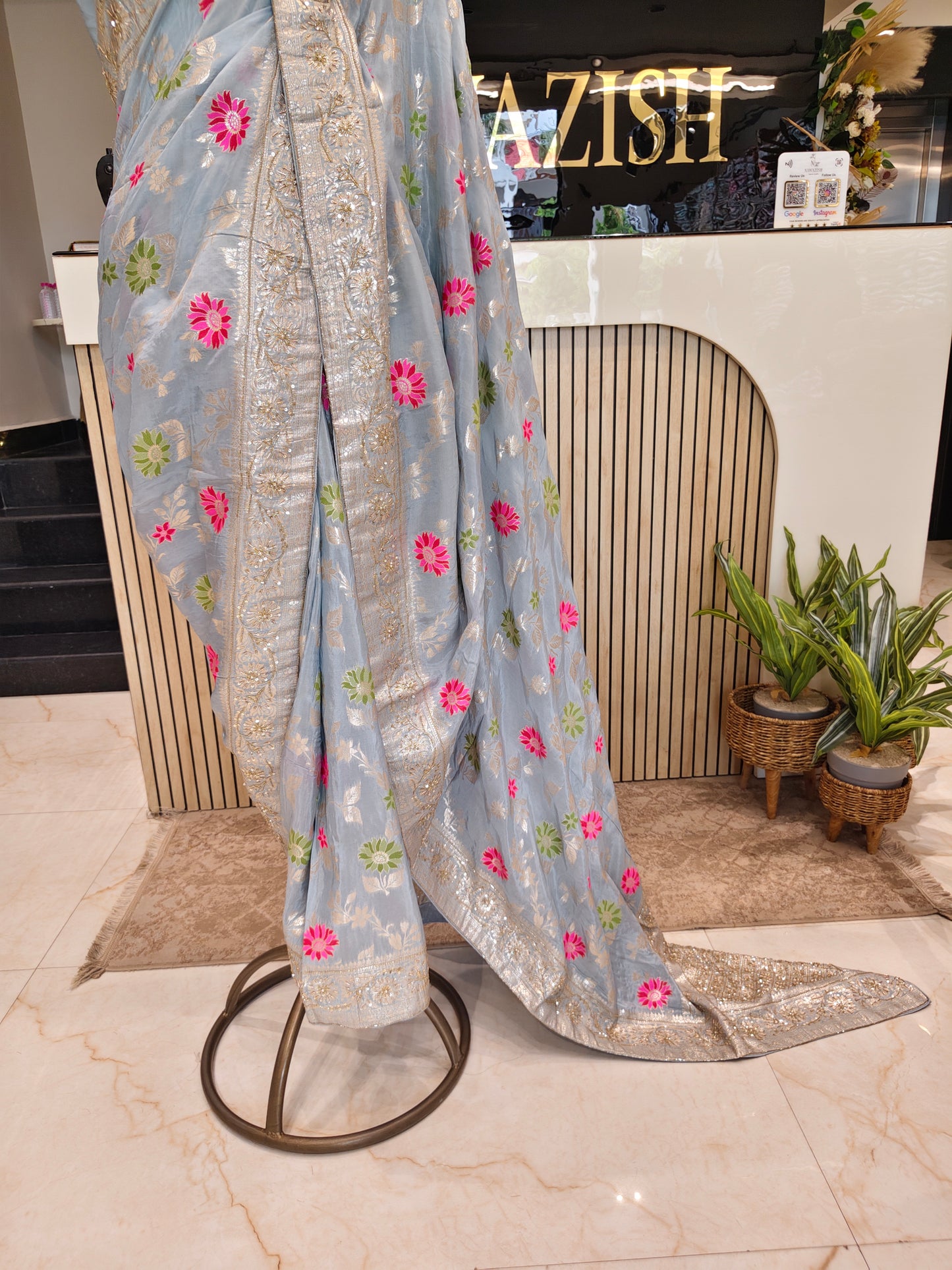 Silver Silk Saree