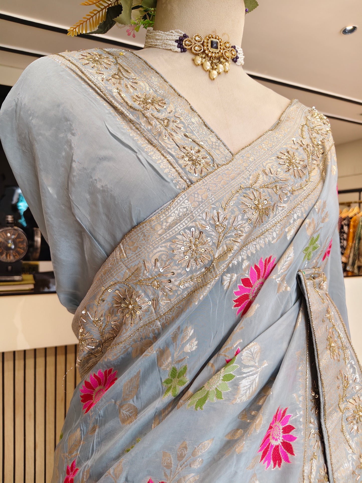 Silver Silk Saree