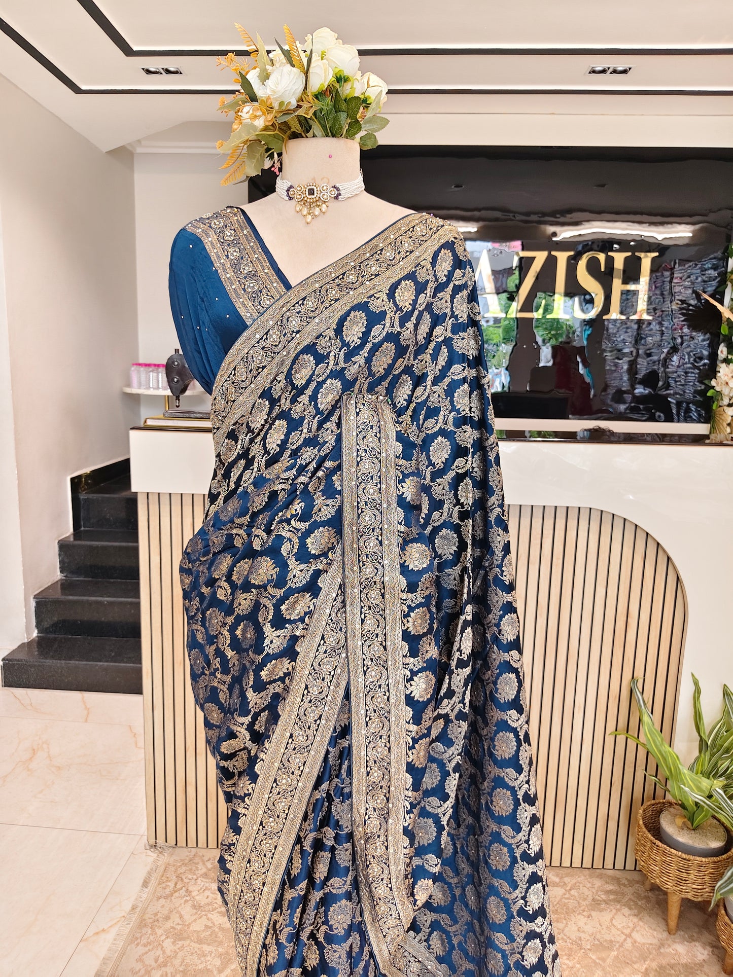 Blue Satin Saree