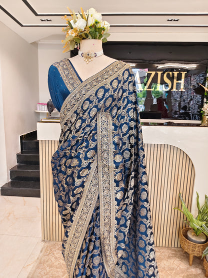 Blue Satin Saree