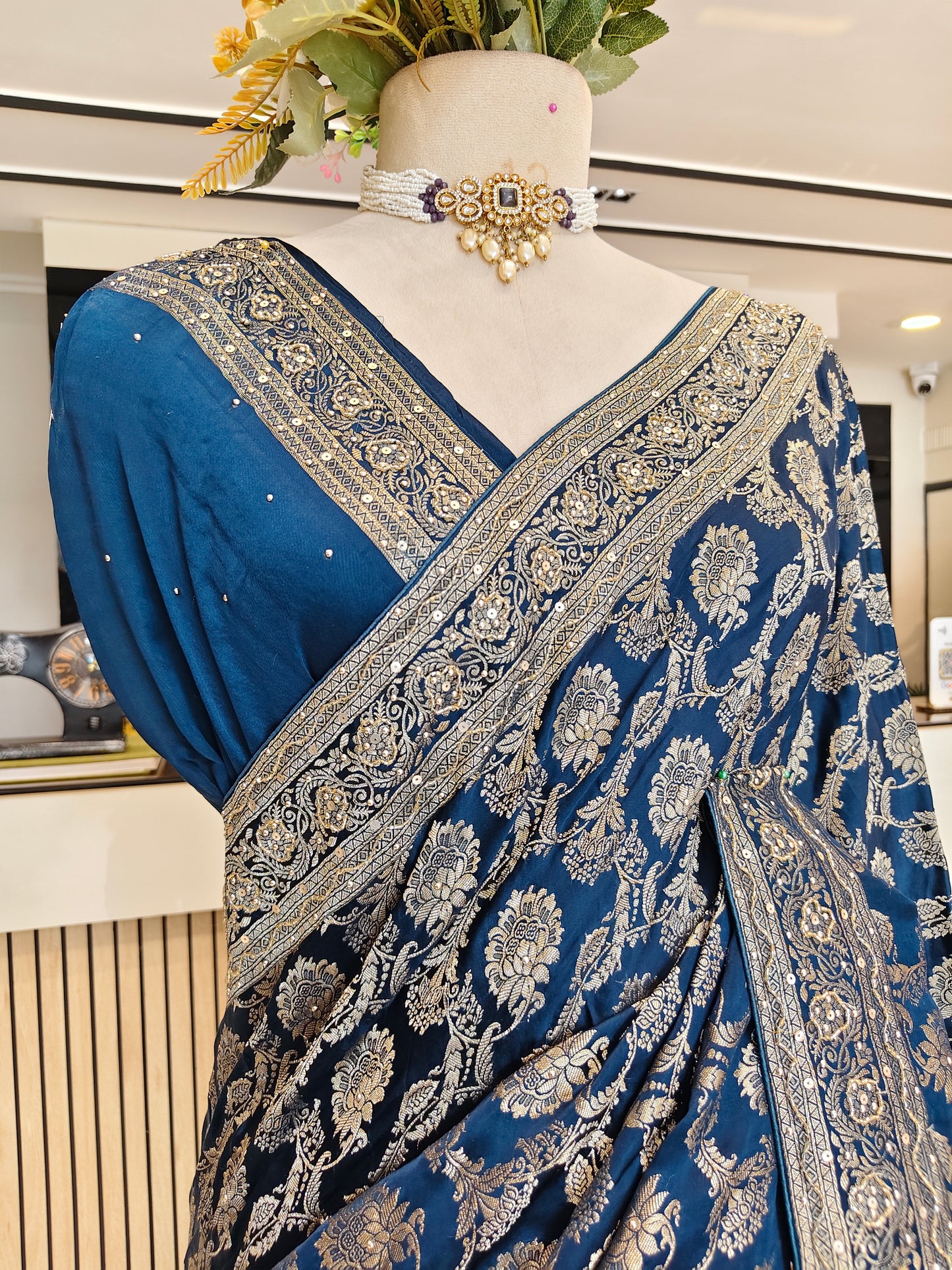 Blue Satin Saree