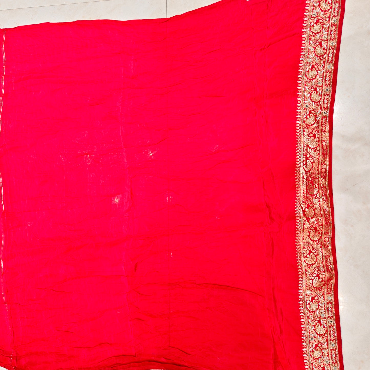 Red Crepe Saree