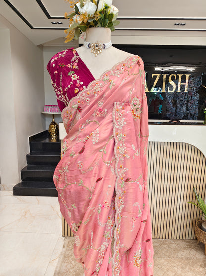 Baby Pink Tissue Saree