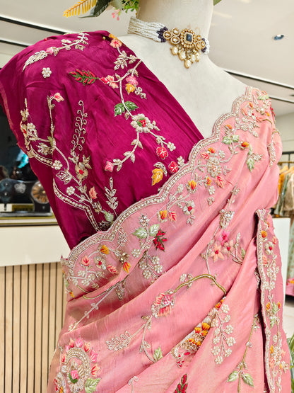 Baby Pink Tissue Saree