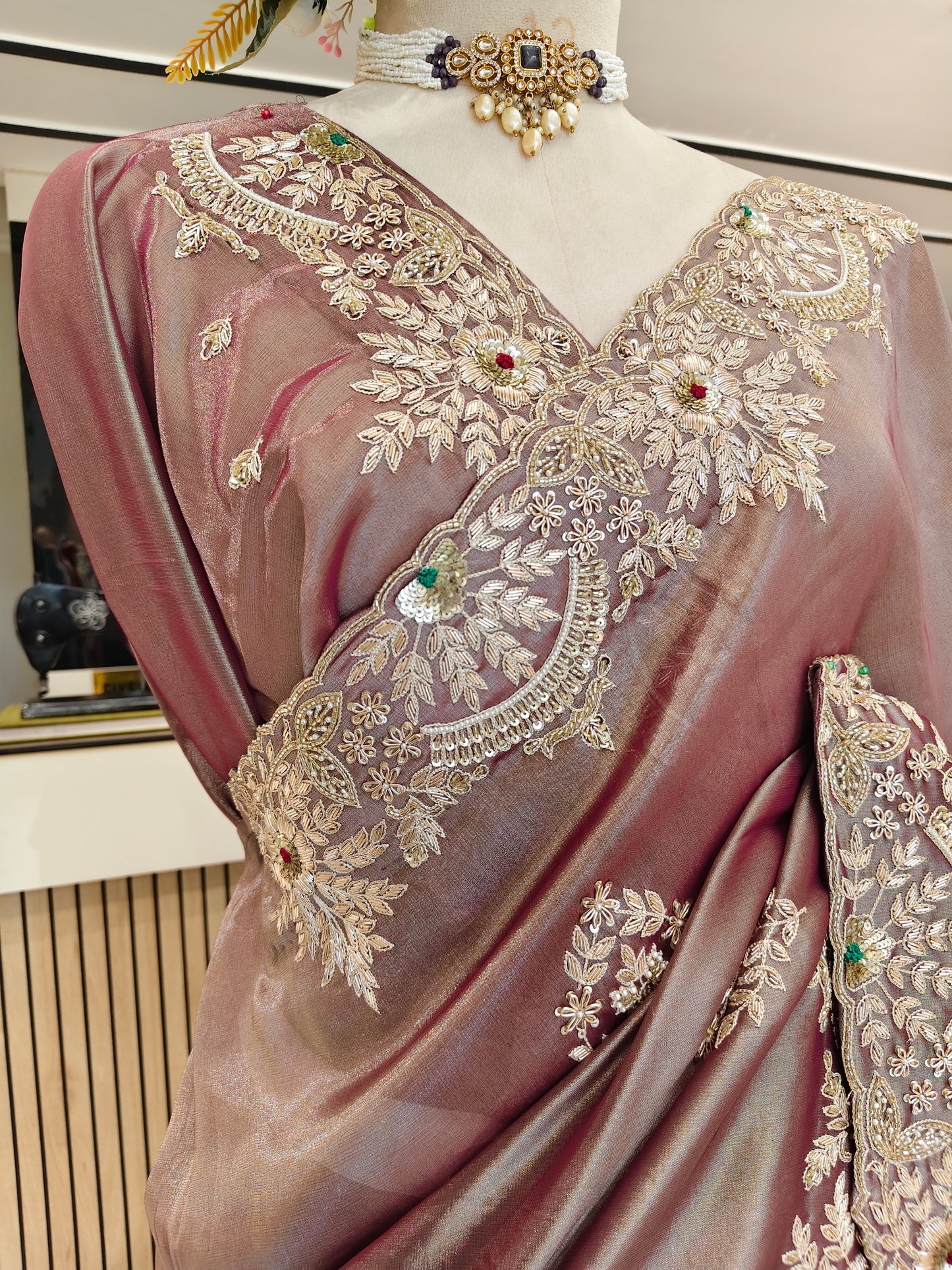Rose Gold Tissue Saree