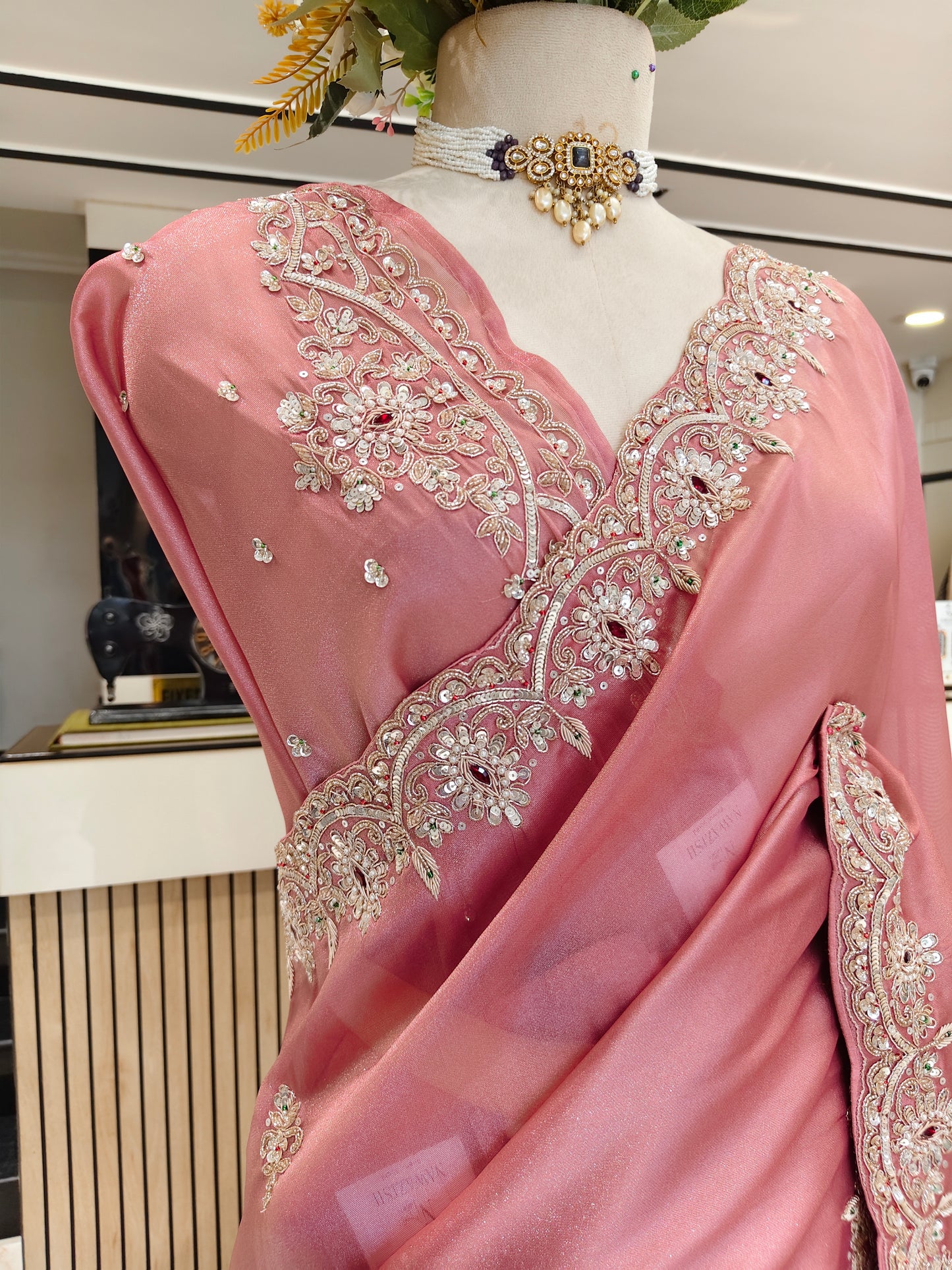 Onion Pink Tissue Saree