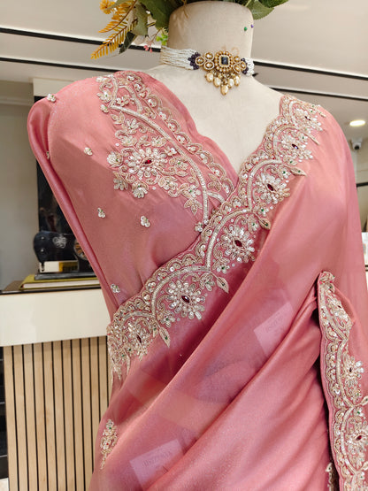 Onion Pink Tissue Saree