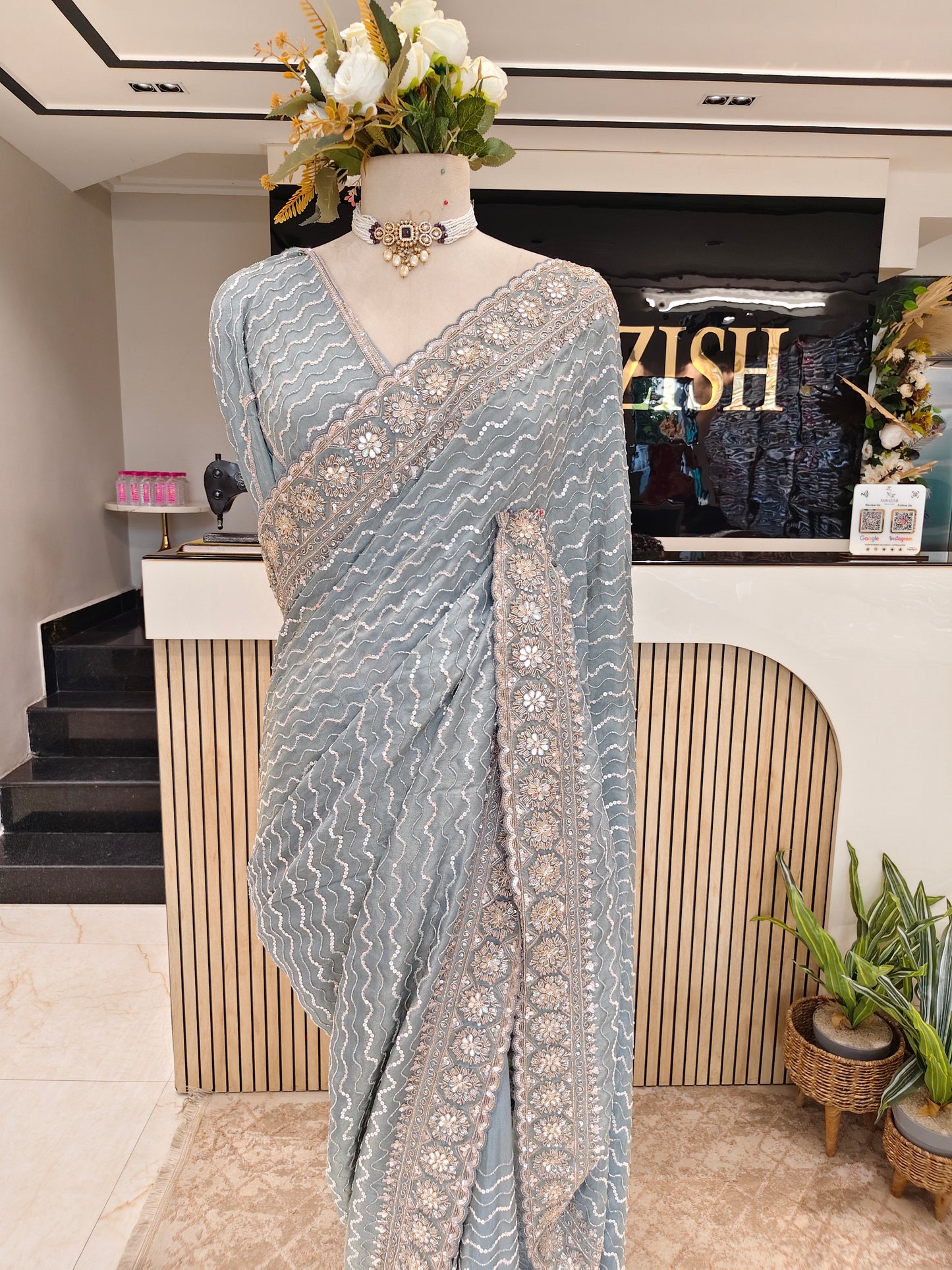 Sea Green Tissue Saree