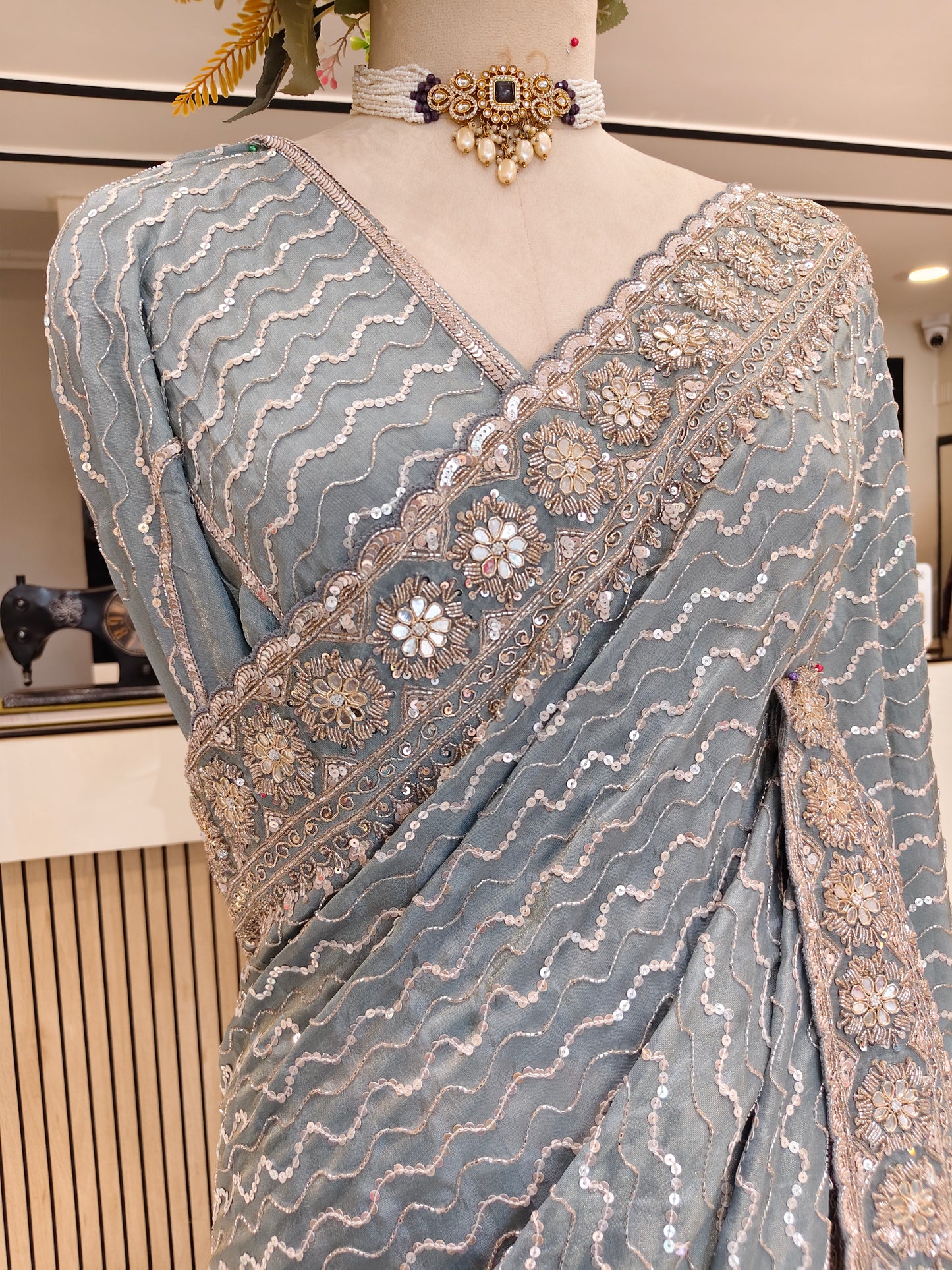 Sea Green Tissue Saree