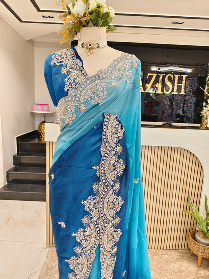 Blue Crepe Saree