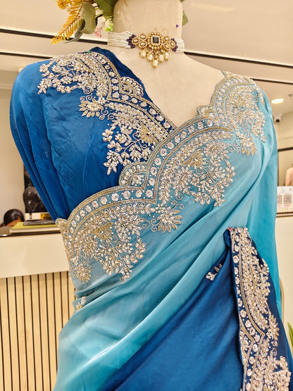 Blue Crepe Saree