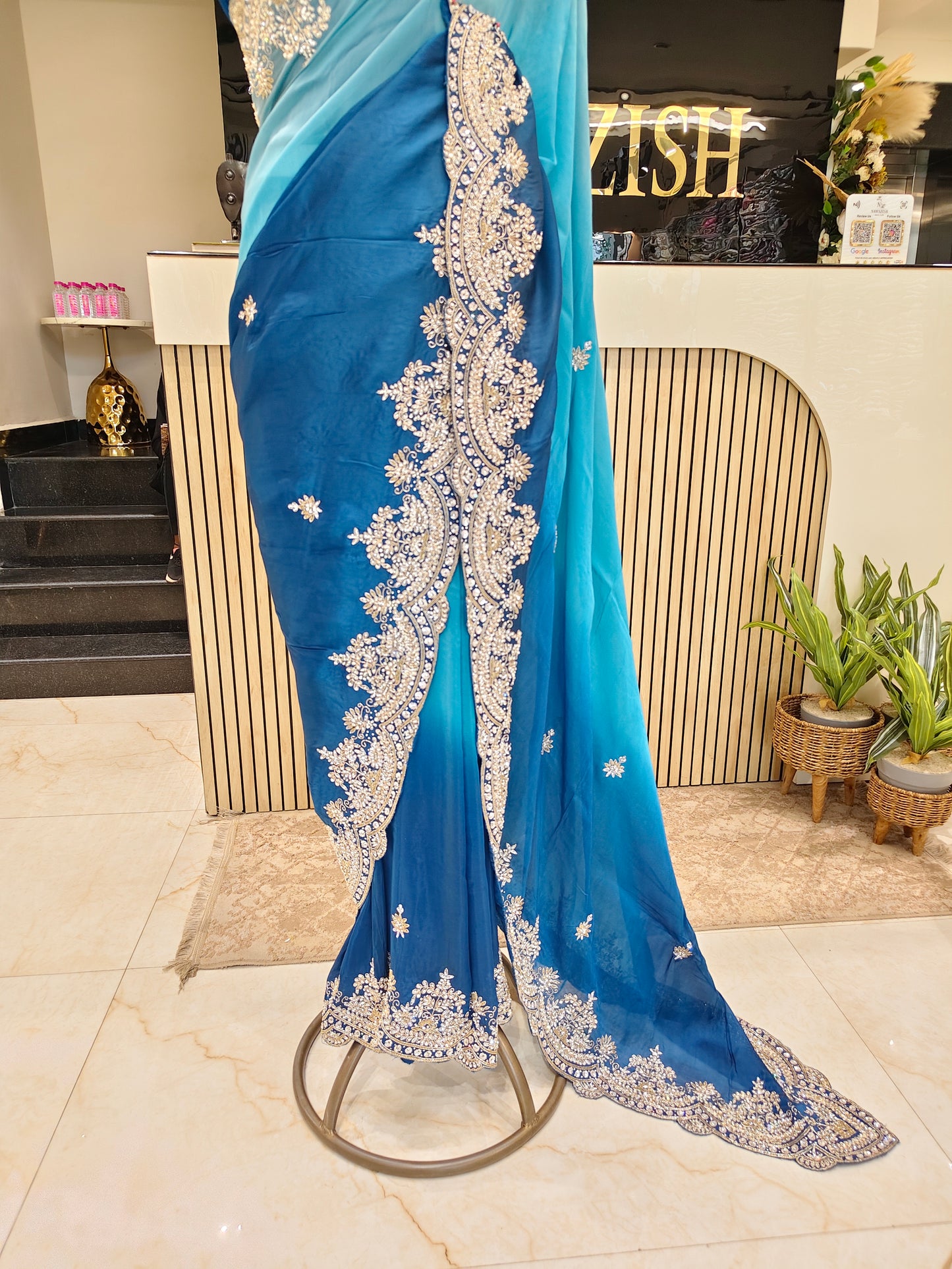 Blue Crepe Saree