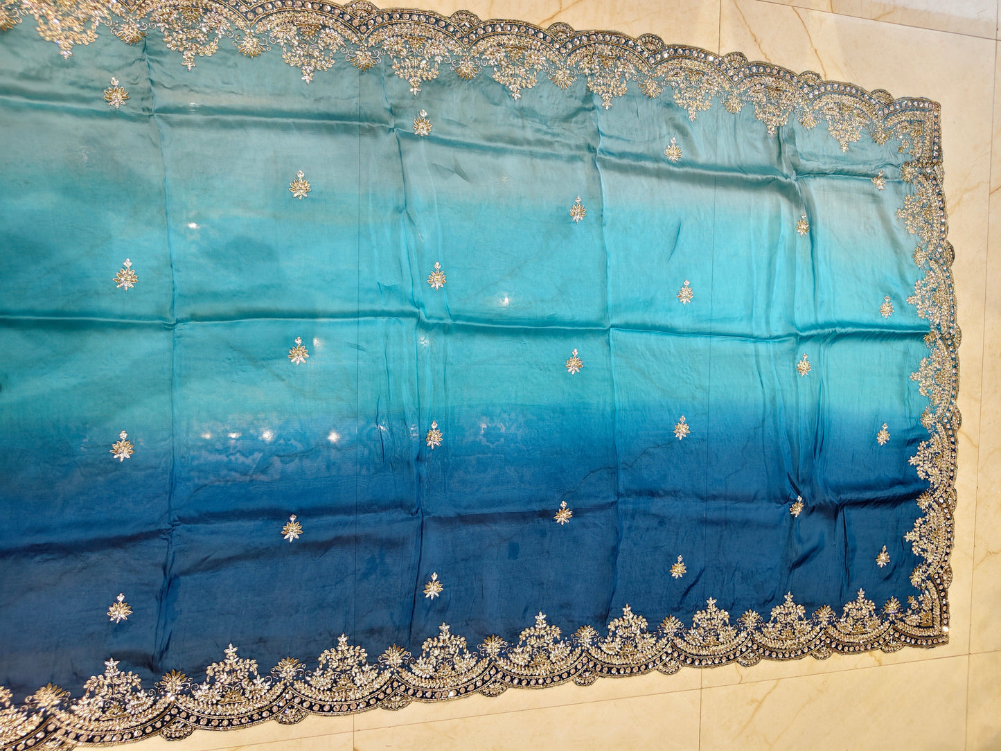 Blue Crepe Saree