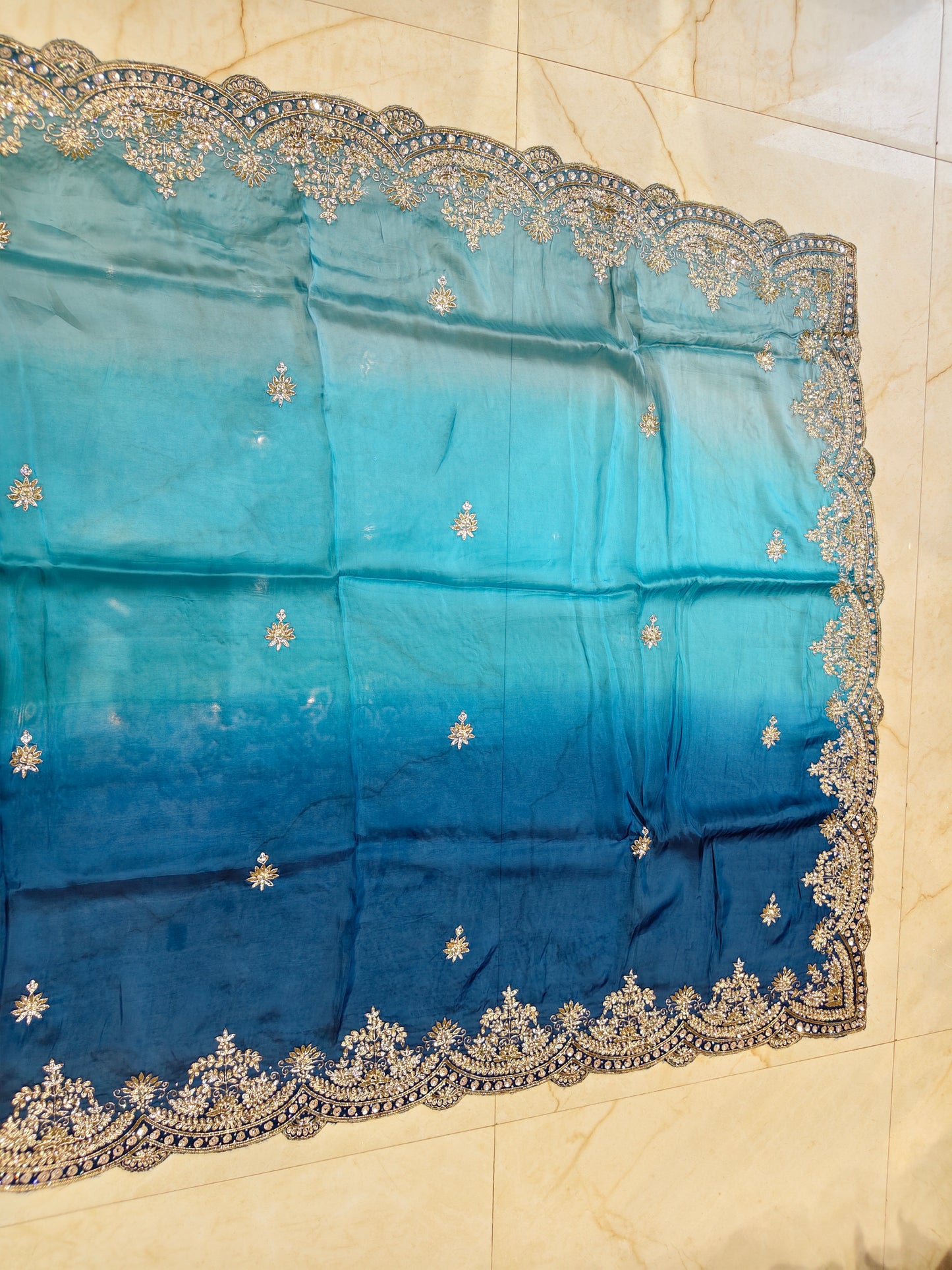 Blue Crepe Saree