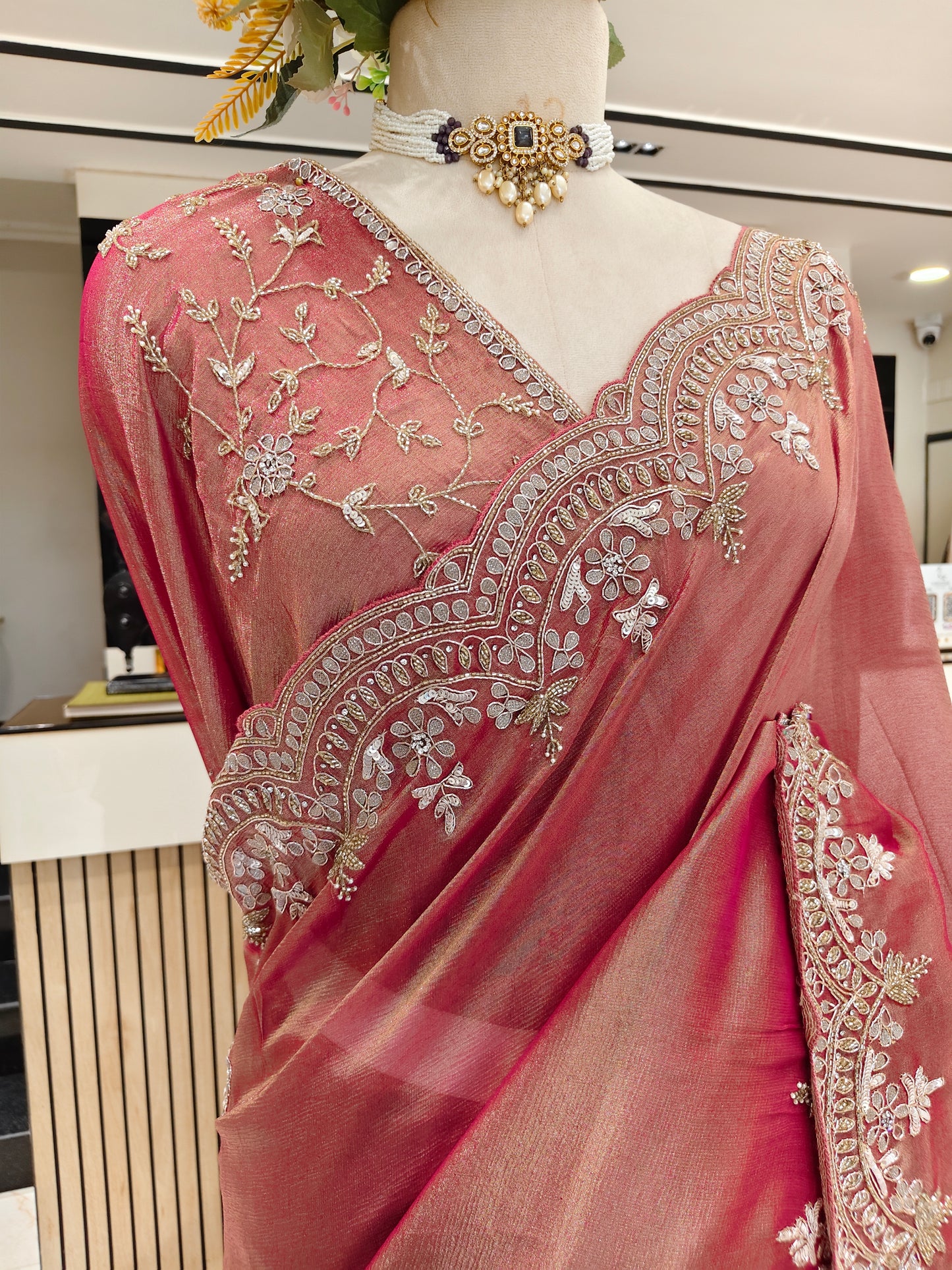 Maroon Crush Tissue Saree