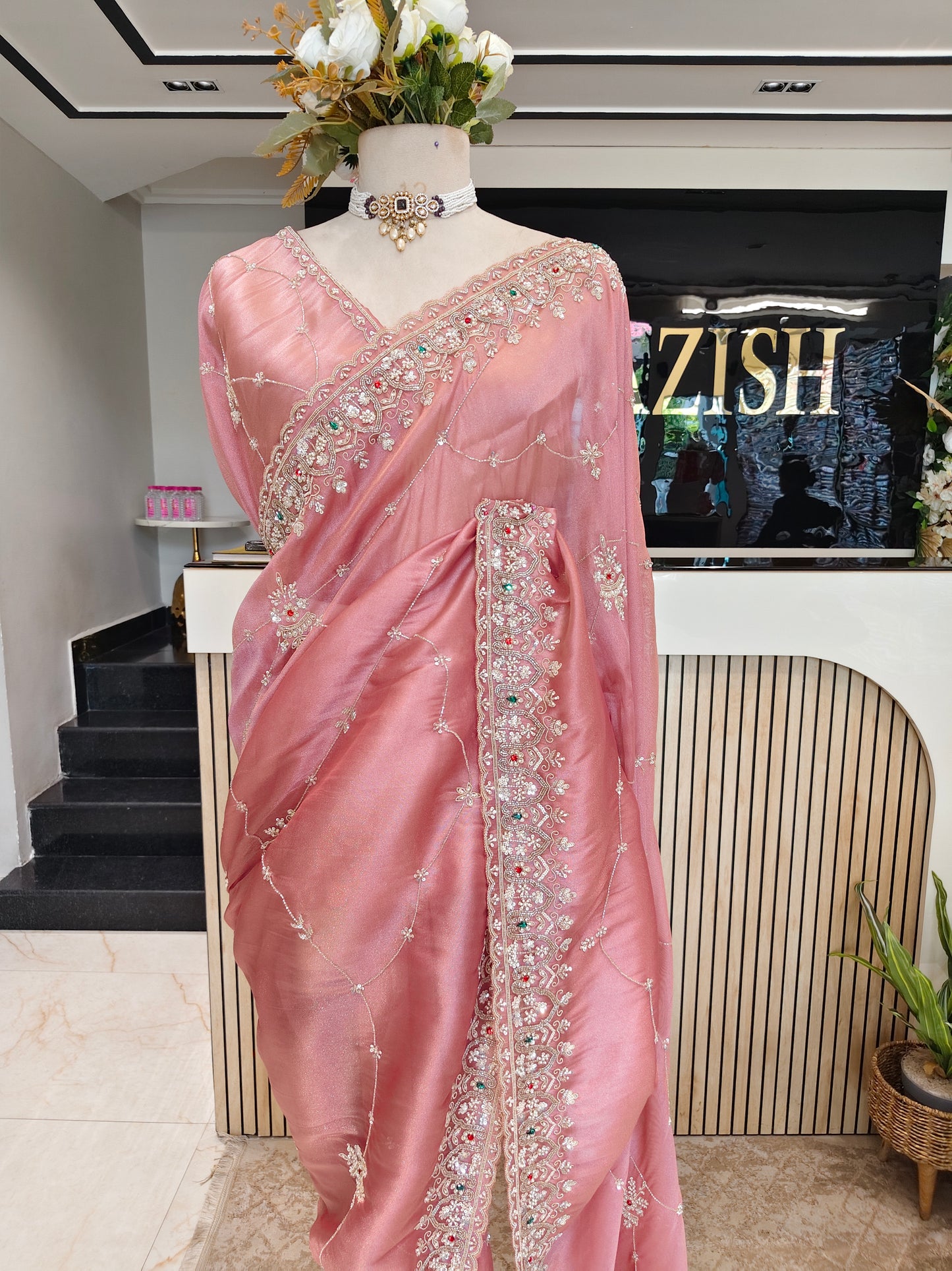 Baby Pink Tissue Saree