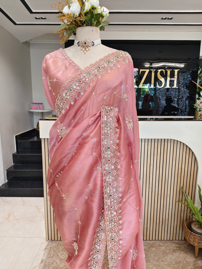 Baby Pink Tissue Saree