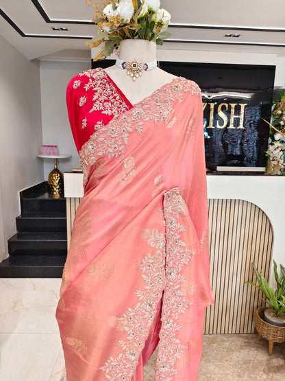 Baby Pink Tissue Saree