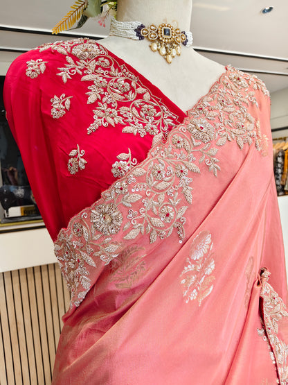 Baby Pink Tissue Saree