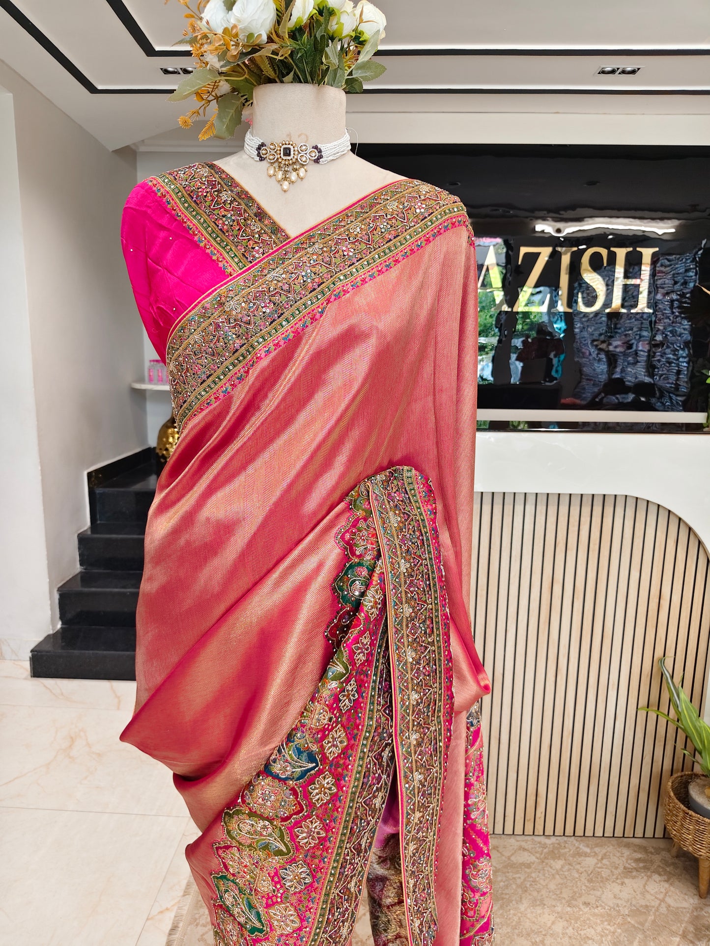 Rani Pink Tissue Saree